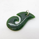 Sterling Silver New Zealand Nephrite Jade Maori Fish Hook Pendant Antique c1920