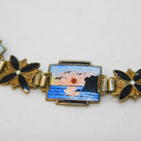Aksel Holmsen Norwegian Sterling Silver & Enamel Panel Bracelet Antique