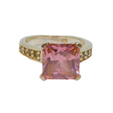 Sterling Silver Pink & White Cubic Zirconia Cocktail Ring Vintage c1990 Size L