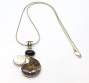 Sterling Silver Ammonite Fossil & Shell Studio Pendant Necklace Vintage c2000