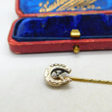 Sterling Silver Hunting Crop & Good Luck Horseshoe Stick Pin Antique Victorian