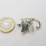 Sterling Silver Cat with Fish on Rod Brooch Pin Vintage c1990