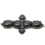 Sterling Silver, Pearl, Turquoise & Haematite Brooch Antique c1920s Deco