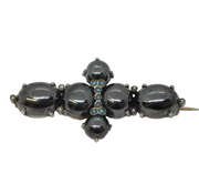Sterling Silver, Pearl, Turquoise & Haematite Brooch Antique c1920s Deco