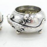 19th Century Chinese Sterling Silver Lizard & Spider Salt Cellars Antique