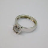 Sterling Silver Modernist Round CZ Solitaire Dress Ring Vintage c1970 Size L
