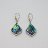 Pair of Sterling Silver Abalone Dragonfly Overlay Drop Earrings Modern c1990