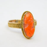 Victorian 15ct Yellow Gold Carved Red Coral Cameo Dress Ring Antique c1860