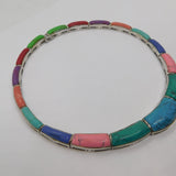 Sterling Silver Mexican Dyed Natural Stone Choker Necklace Vintage c1990's