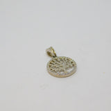 Sterling Silver Crystal Edged Round Tree Of Life Charm Pendant Modern c1990s