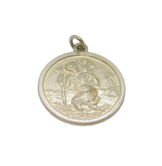 Sterling Silver Round St Christopher Travel Charm Pendant Vintage c1970