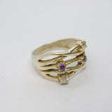 Sterling Silver Purple & White Crystal Set Twist Style Ring Vintage c1990 Size Q