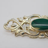 Sterling Silver Malachite Set Floral Dress Brooch Vintage 1988 Sheffield