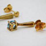 Pair of 9ct Yellow Gold & Blue Topaz Drop Stud Earrings Vintage c1990s