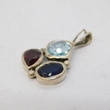 Sterling Silver, Topaz, Garnet & Amethyst Drop Pendant Vintage c1990s