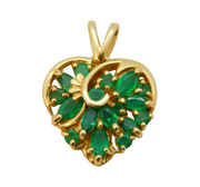 14ct Yellow Gold & Natural Emerald Set Heart Pendant Vintage 1997 London