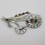 Art Deco Sterling Silver & Marcasite Set Floral Dress Brooch Antique c1930s