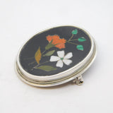 20th Century Silver Mounted Pietra Dura Mosaic Floral Pendant Brooch Antique