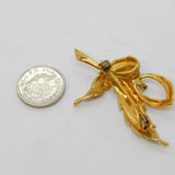 Italian 800 Grade Silver Gilt, Spinel Set Floral Spray Brooch Vintage c1970s