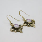 Pair of Sterling Silver Eastern Style Amethyst Hook Drop Earrings Vintage c1970