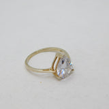 Sterling Silver Large CZ Peardrop Solitaire Engagement Ring Modern c1990 Size M