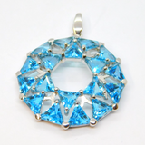 Sterling Silver 18 Sapphire Set Modernist Open Disc Charm Pendant Vintage c1970