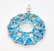 Sterling Silver 18 Sapphire Set Modernist Open Disc Charm Pendant Vintage c1970