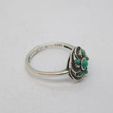 Sterling Silver Victorian Style Turquoise Set Floral Cluster Ring Vintage c1970