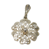 Sterling Silver Floral Outline Drop Charm Pendant Vintage c1970