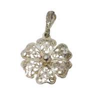 Sterling Silver Floral Outline Drop Charm Pendant Vintage c1970