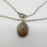 Sterling Silver & Cabochon Moss Agate Drop Pendant Necklace Vintage c1960s