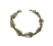 Sterling Silver Turquoise Set Panel Boho Studio Style Bracelet Vintage c1970s