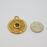 Italian Sterling Silver Gilt Smoky Quartz & Garnet Charm Pendant Modern c2000s