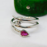Sterling Silver, Ruby & Spinel Set Crossover Ring Vintage c1970 Size O UK