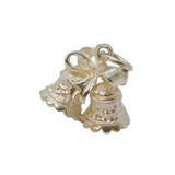 Sterling Silver Two Bells With Ribbon Charm Pendant Vintage c1970