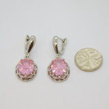 Pair of Sterling Silver Large Pink Spinel Leverback Drop Earrings Modern c1990