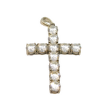 Sterling Silver CZ Set Cross Charm Pendant Vintage c1970
