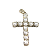Sterling Silver CZ Set Cross Charm Pendant Vintage c1970