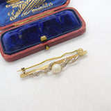 Gold on Sterling Silver, Paste & Pearl Set Bar Brooch Vintage c1960