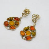 Pair of Sterling Silver Multi Baltic Amber Stud Drop Earrings Vintage c1970