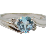 Sterling Silver Sapphire Heart & Diamond Dress Ring Vintage c1970 Size L