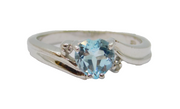 Sterling Silver Sapphire Heart & Diamond Dress Ring Vintage c1970 Size L