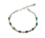 Sterling Silver & Green Opal Set Tennis Bracelet Vintage c1990s