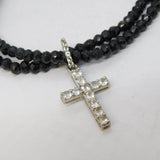 Sterling Silver Onyx Bead & Spinel Set Cross Bracelet Vintage c1980