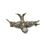 Austro-Hungarian .900 Silver Miniature Paste Set Swallow Brooch Antique
