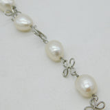 Sterling Silver Pearl Set Floral Pattern Dress Necklace Vintage c1970 42cm