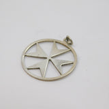 Sterling Silver Round Cut Out Maltese Cross Pendant Vintage c1970