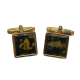 Art Deco Gold on Sterling Silver Moss Agate Gents Cufflinks Antique c1920s