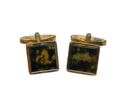 Art Deco Gold on Sterling Silver Moss Agate Gents Cufflinks Antique c1920s