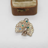 Sterling Silver Paste Set Peacock Charm Pendant Vintage c1970